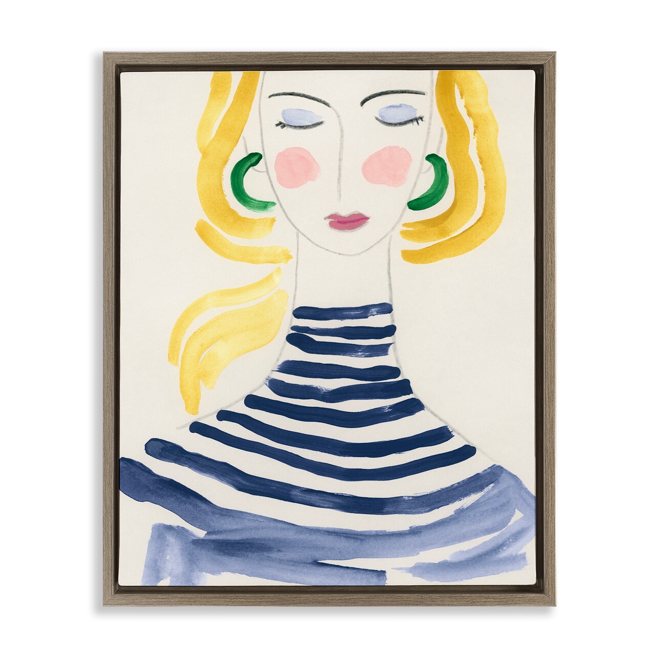 Stupell Industries Woman in Stripes Floater Framed Canvas Wall Art Design by June Erica Vess